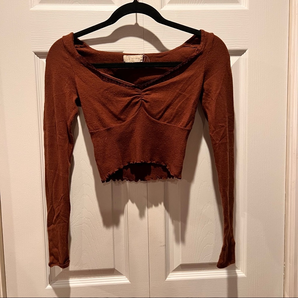 Brown LA Hearts Lacey Day Long Sleeve Top